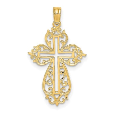 Curata 10k Yellow Gold 18" Cut-out Scroll Cross Necklace (15mm x 27.5mm)