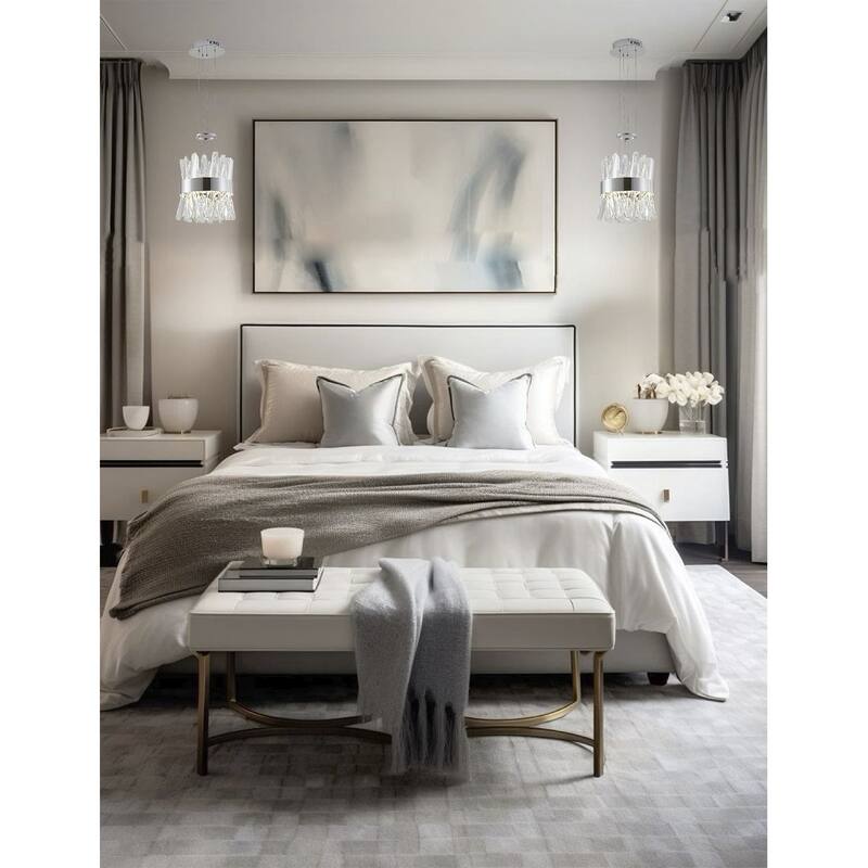 1 Light Chrome Stainless Steel LED Pendant With Crystal Accents