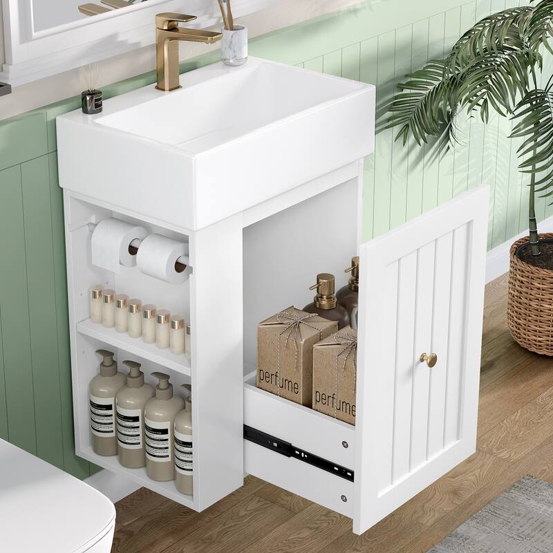 GDF Studio - Lizzar Modern Solid Wood + MDF 20-Inch Bathroom Vanity with Ceramic and Side Shelf