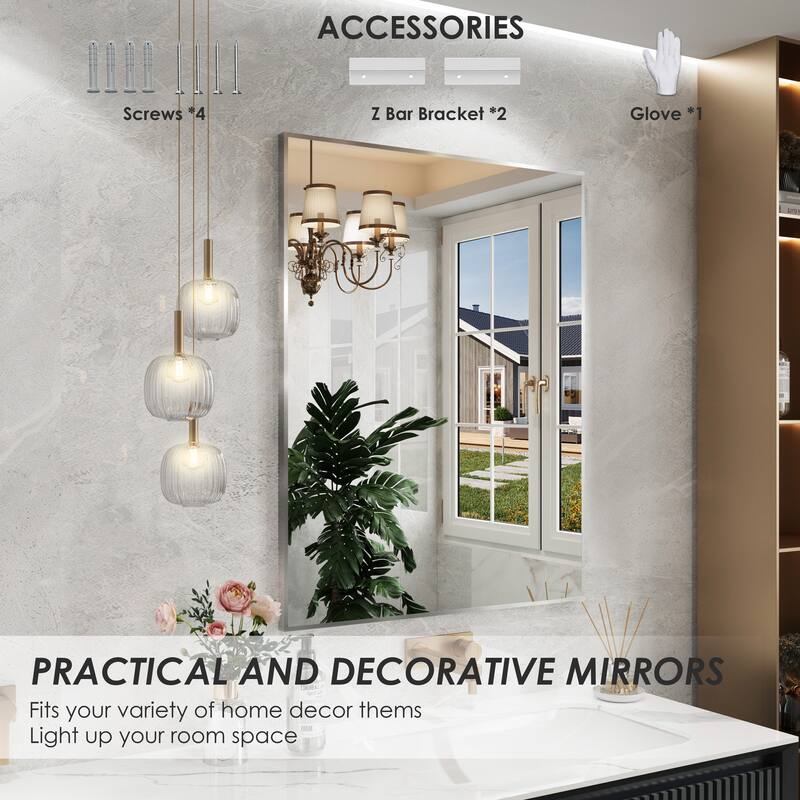 QuivaraView Wall Mounted Aluminum Frame Bathroom Vanity Mirror