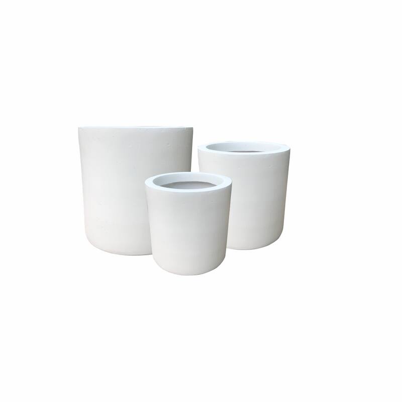 Kante Set of 3 Lightweight Concrete Modern Cylinder Outdoor Planters, 15.8, 12.9 and 9.8 Inch Diameter, Pure White
