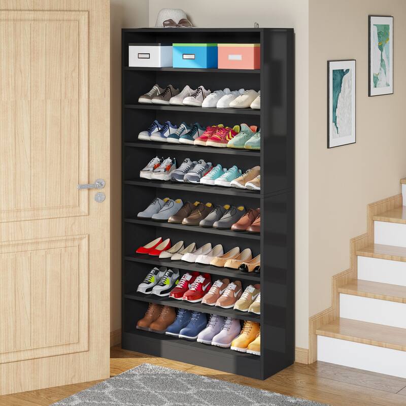Wood Shoe Cabinet, Freestanding Shoe Storage Cabinet, Open Storage Shoe Organizer Entryway Shoe Rack Cabinet