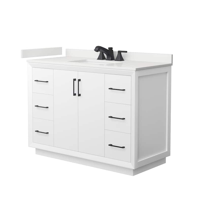 Wyndham Collection WCF414148S-QTZ-US3MXX Strada 48" Free Standing - White / White Quartz Top / Matte Black Hardware