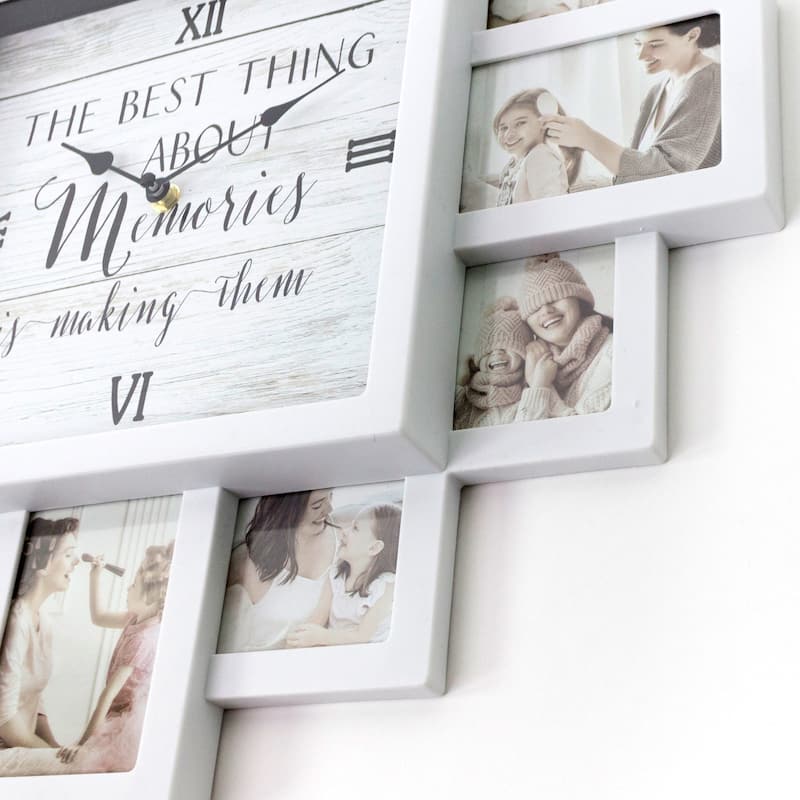 White Farmhouse Shabby-Chic Memories Picture Frame Collage Wall Clock - 20" x 20"