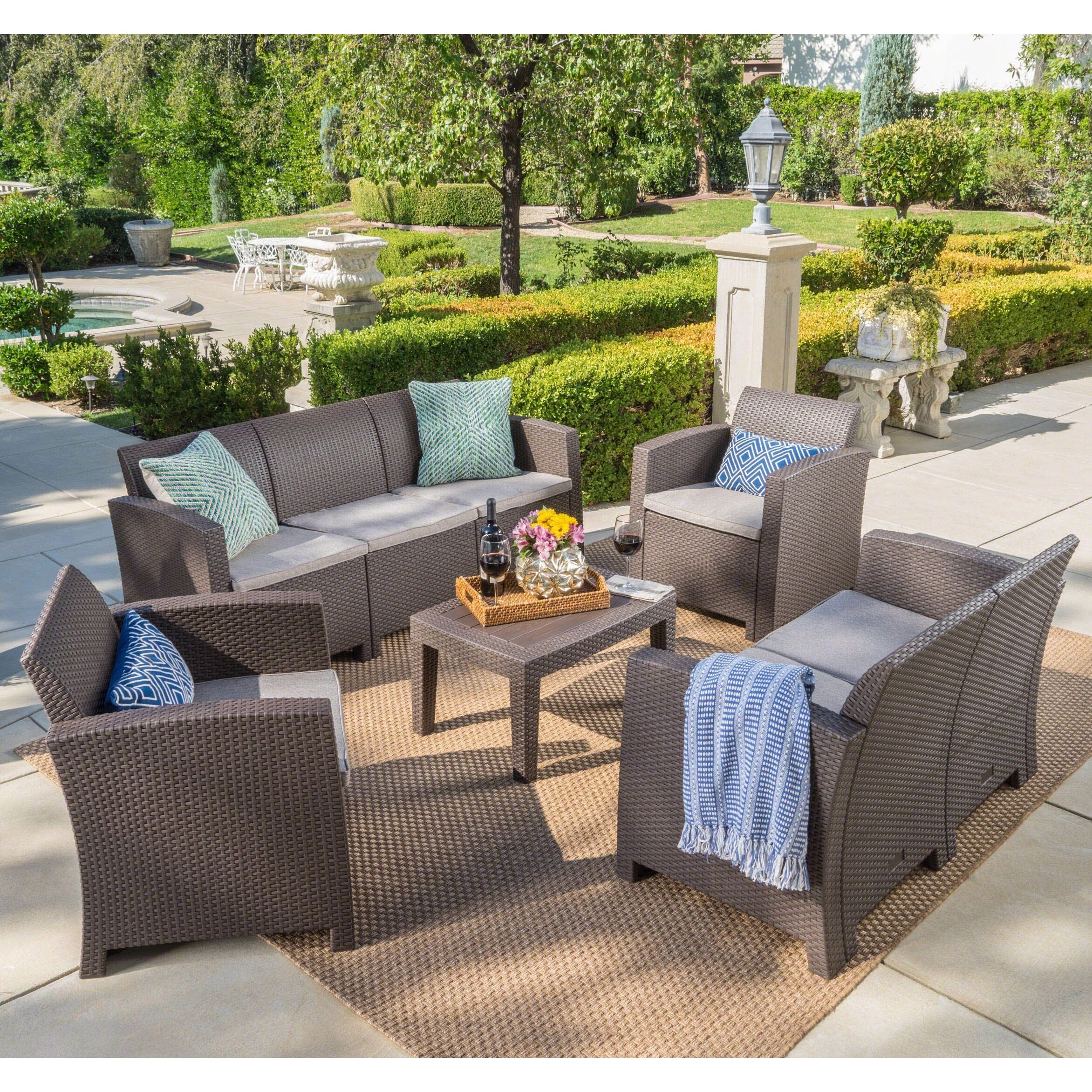 Christopher Knight Home Daytona Outdoor Wicker Chat Set with Cushions-image