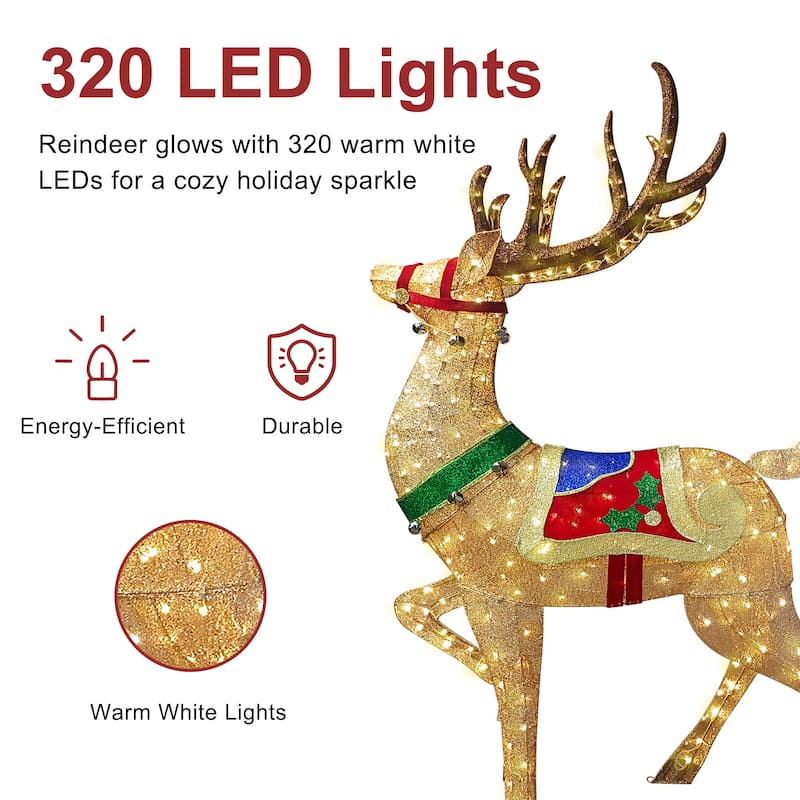 Puleo International 8' Outdoor Christmas Reindeer with 320 Warm White LED Lights - Brown