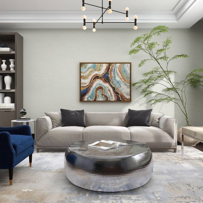 Canvas Leaf Living Room Framed Wall Art with Silver Frame