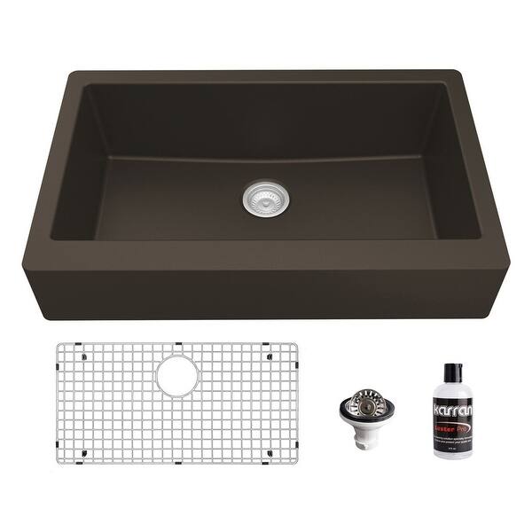 slide 32 of 73, Karran Retrofit Farmhouse Quartz Single Bowl Kitchen Sink Kit Brown