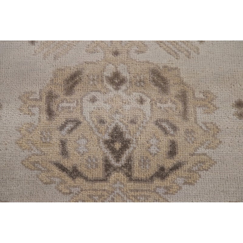 Geometric Oushak Area Rug Hand-Knotted Oriental Wool Carpet - 9'0"x 11'9"