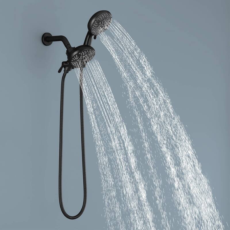 High Pressure Shower System Faucet Black 2-in-1 Dual Shower Heads & Handheld With 25-Spray Setting Modes Massage Kits Set