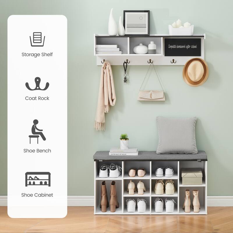 Hall Tree Shoe Bench Industrial 6 in 1 Coat/Shoe Rack