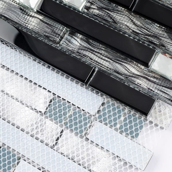 Tilegen Crystal Diamond Wallpaper Random Sized Glass Mosaic Tile In Silver Black Wall Tile 10 Sheets 9 6sqft Overstock 27973536