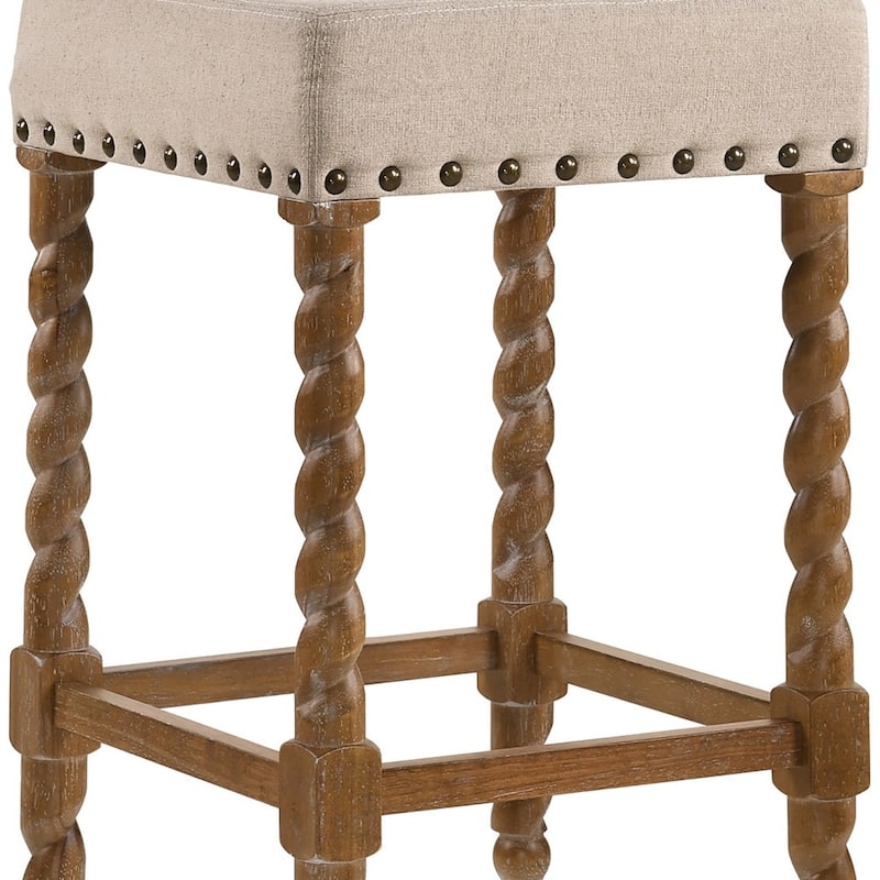 HomeRoots 24" Cream And Natural Faux Leather And Solid Wood Backless Counter Height Bar Chair