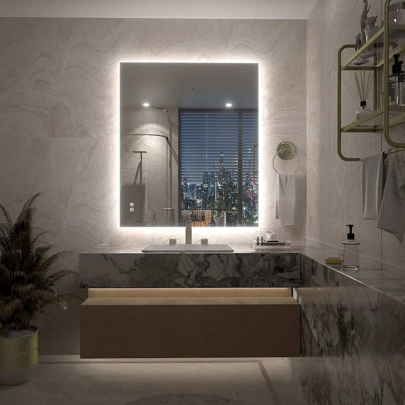 Frameless Anti-Fog 3 Colors Dimmable LED Backlit Wall Bathroom Vanity Mirror