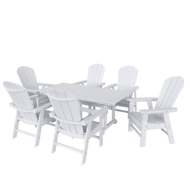 Laguna Hdpe All Weather Outdoor Patio Rectangular Adirondack Dining Chairs With Table (7-Piece Set) - White