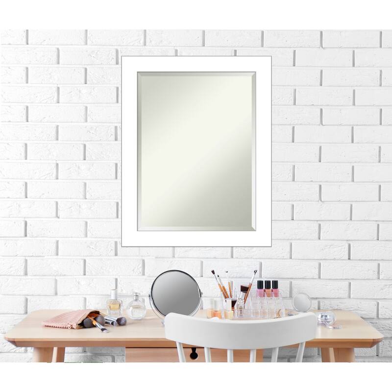 Beveled Bathroom Wall Mirror - Wedge White Frame - Wedge White