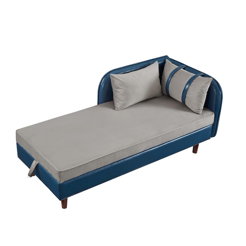 65" Storage Chaise Lounge Sofa with PU and Velvet Upholstery, Modern Sleeper Sofa with Hidden Storage
