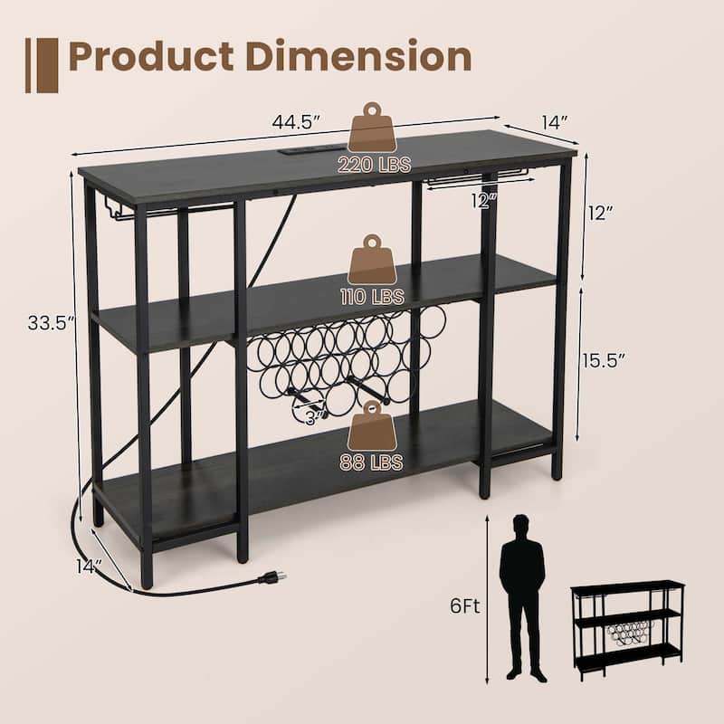 Wine Cabinet Bar Table Rack Table for Drinks Glasses w/ Power Outlets