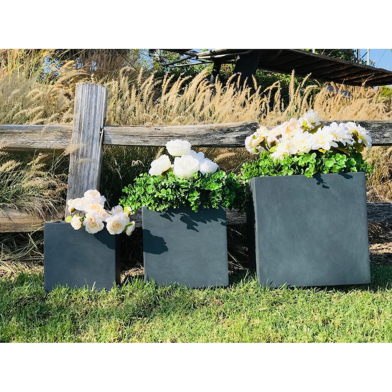 Durx-litecrete Lightweight Concrete Modern Square Granite Planter-Set of 3 :9.8'x9.8'x'9.8,11.8'x11.8'x11.8',15.7'x15.7'x15.7'