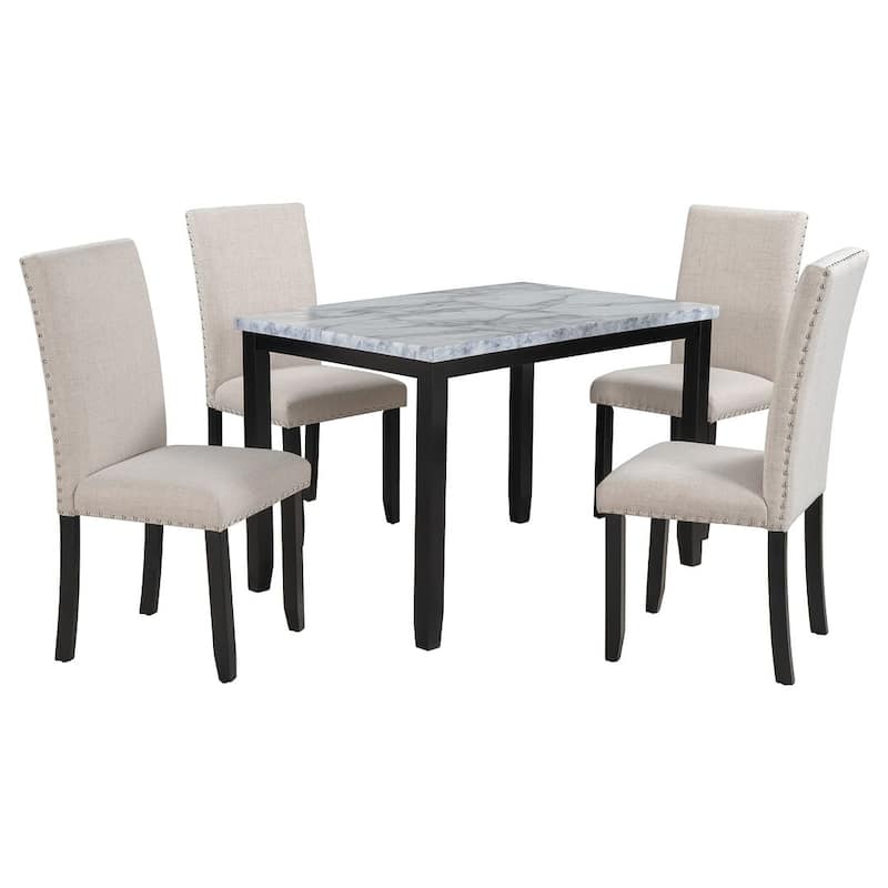 45.3" Faux Marble Dining Table with 4 Upholstered Chairs