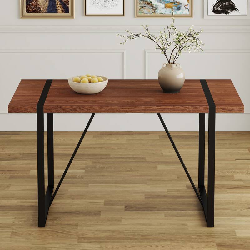 Roomfitters Industrial Dining Table for 4-6 with Light Grey Patterned MDF Top and Black Metal Frame