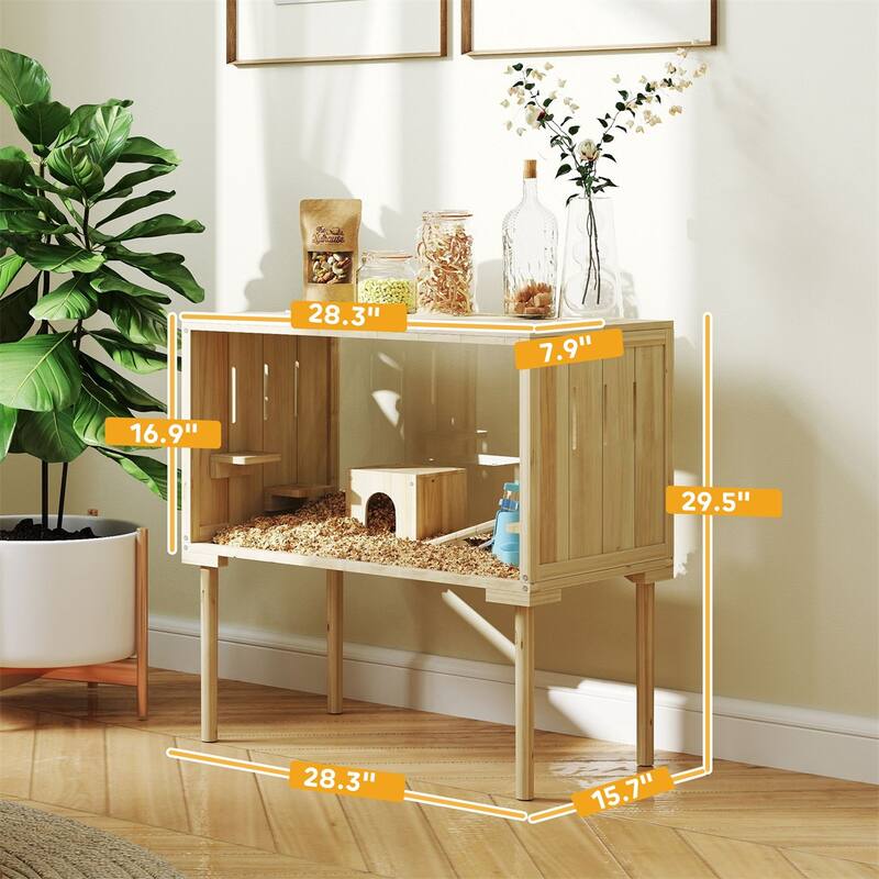 Nature Wood Fir Hamster Cage with Multi-Level Perches and Accessories - 28.3" W x 15.7" D x 29.5" H
