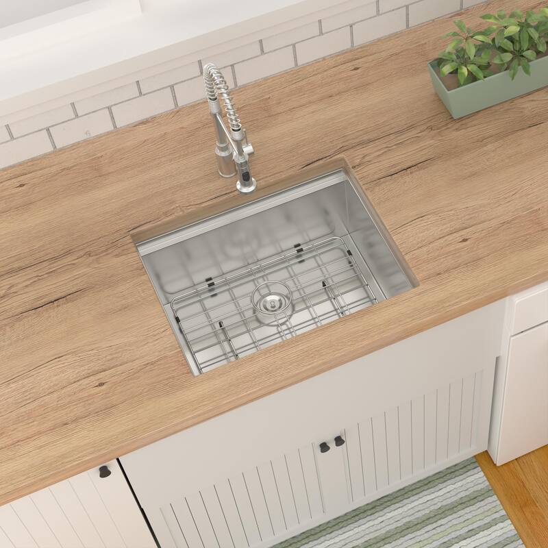 24'' Undermount 16 Gauge Single Bowl Stainless Steel Kitchen Sink in Brushed Nickel - 24'' x 18'' x 13''