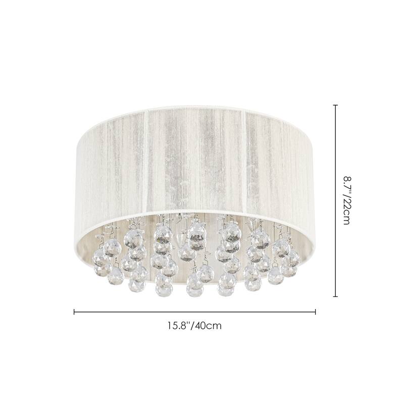 4-Light Modern Luxury Textured Fabric & Crystal Flush Mount with Crystal Droplets for Living Room - 15.7 in. W x 8.7 in. H