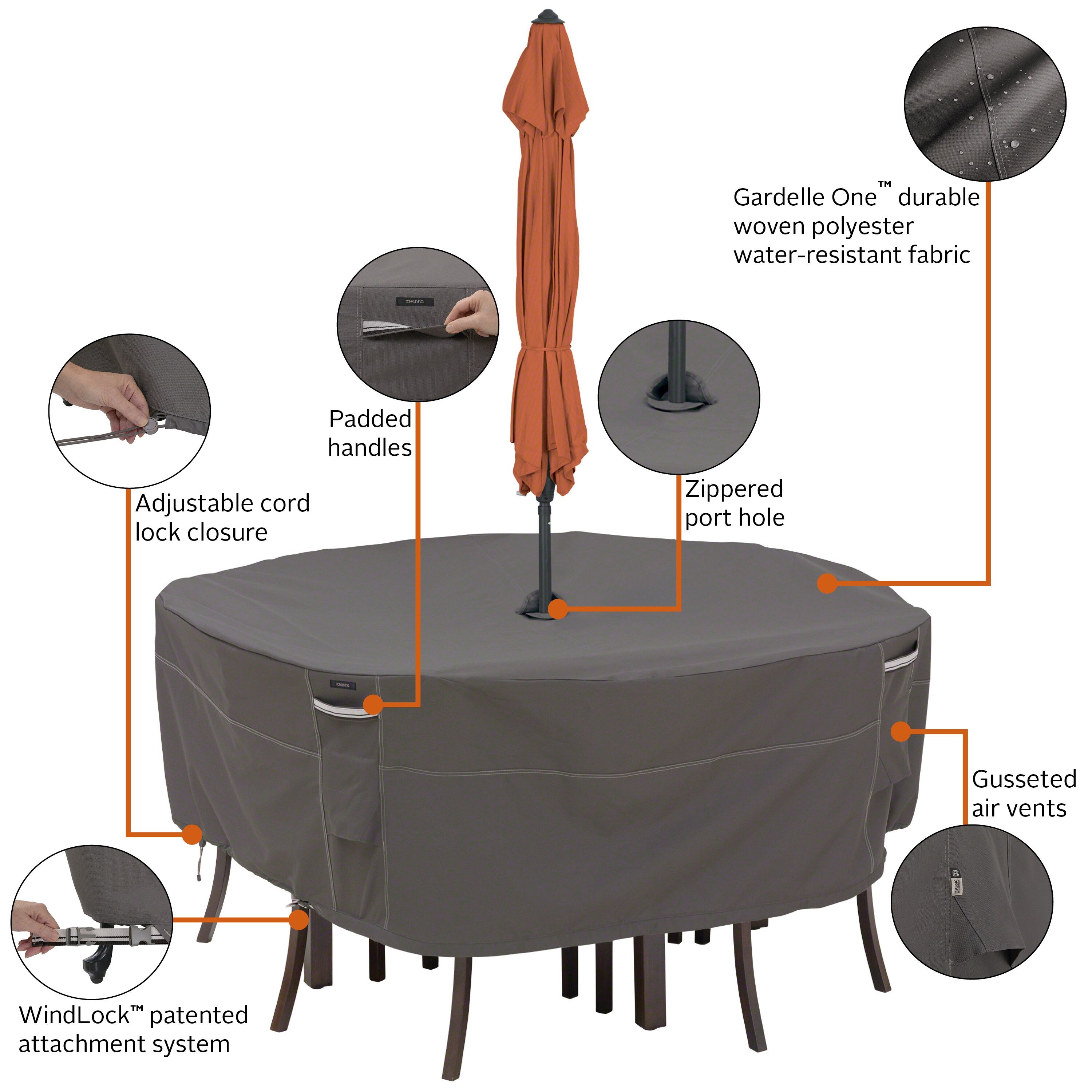 Patio set cover with umbrella hole clearance