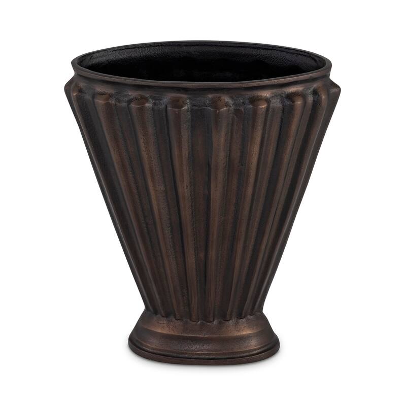 NADAAL STUDIOS Avielle Aged Pewter Cast Aluminum Vase with Fluted Fan Shape - Brass Cast Aluminum