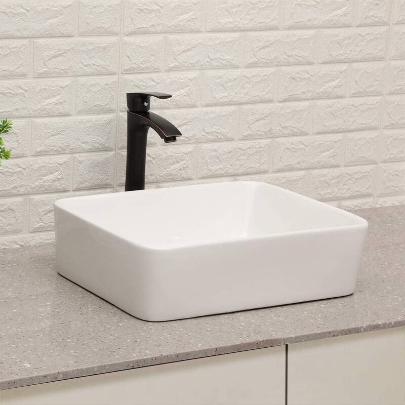 European-Inspired 19"x15" Rectangular White Bathroom Sink - Polished Ceramic, Easy Countertop Setup - 19in L