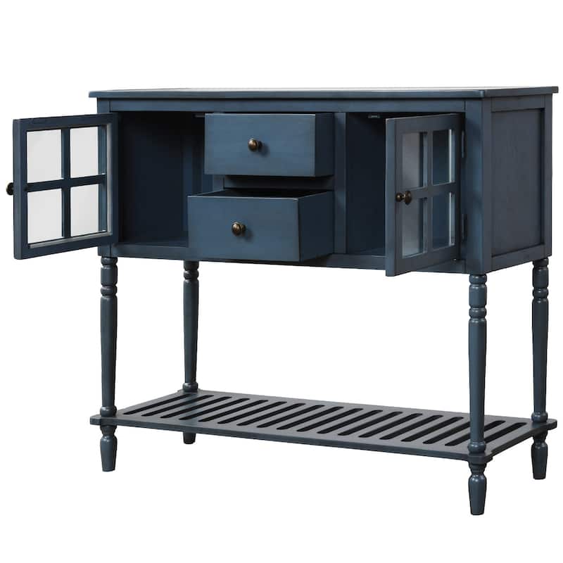 Rustic Wood Buffet Storage with Brass Knobs and Glass-Front Cabinets for Living Room
