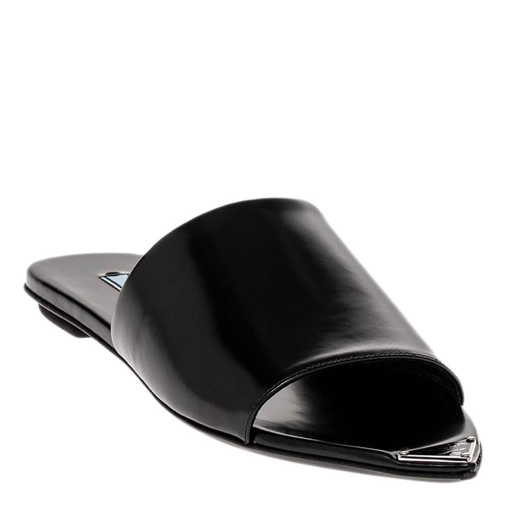 Prada Logo Plaque Brushed Leather Sandals