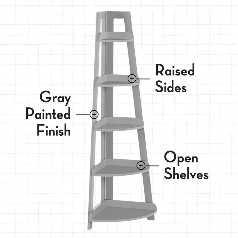 RiverRidge Kids 5-Tier Corner Ladder Playroom Display Bookshelf Organizer