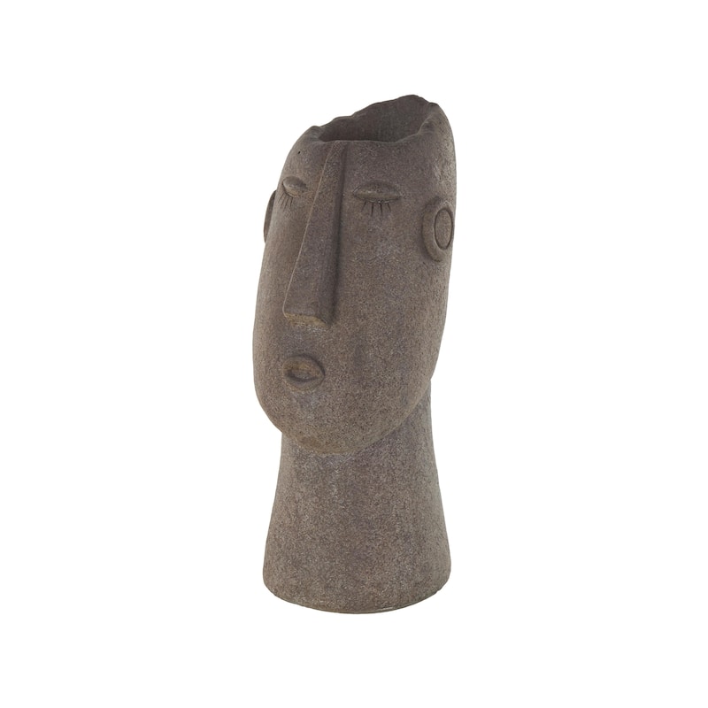 Brown Magnesium Oxide Textured Easter Island Head Woman Indoor Outdoor Planter - 9"W x 6"L x 17"H