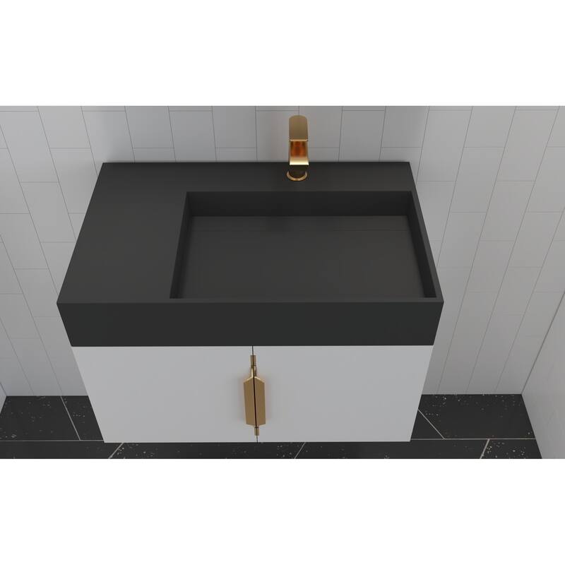 Amazon 30" Wall Mounted Bathroom Right Basin Vanity Set w/ Black Top