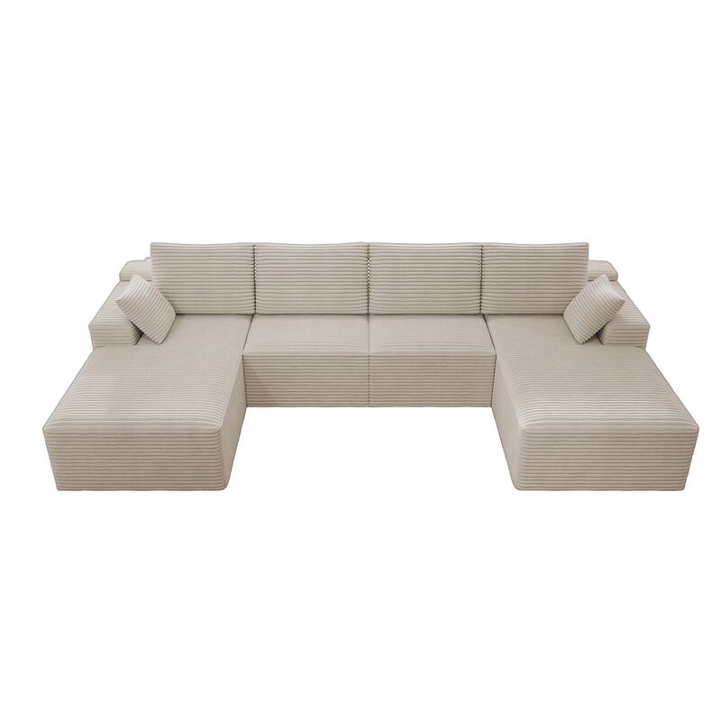 Roomfitters 131.9" Modular Sectional Sofa, 4-Piece Compressed Cloud Couch, No Assembly Required, Plush Corduroy, White