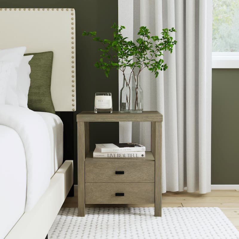 Painted Solid Acacia Wood Storage End Table by East at Main - Taupe