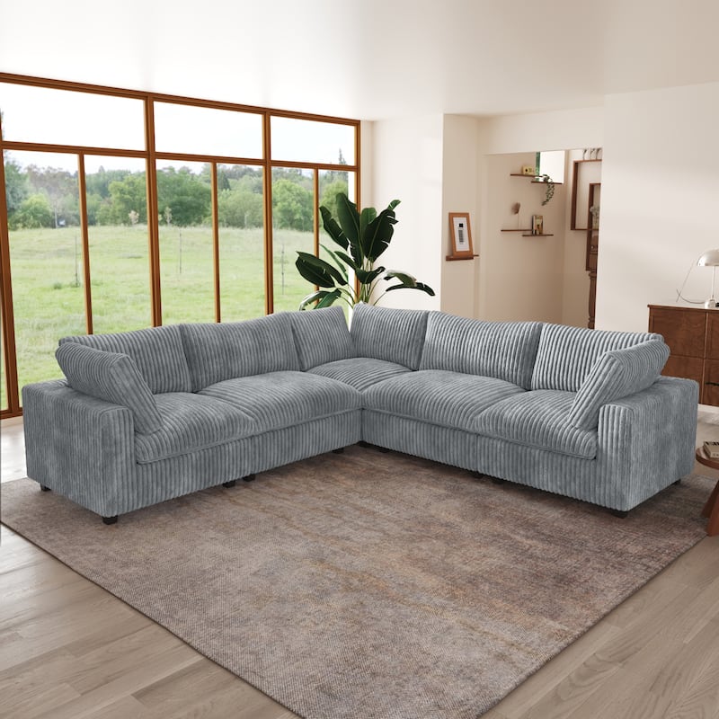 118'' Large Cloud Plush Corner Sectional Sofa Couch with Ottoman for Living Room Set - Grey-without ottoman