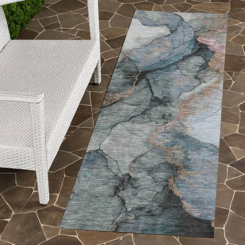 Machine Washable Indoor/ Outdoor Modern Brush Chantille Rug - Blue - 2'3" x 7'6"