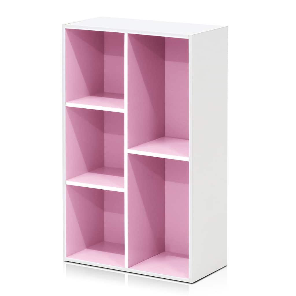 31.5 in. Tall Pink/White Wood 5-Shelf Bookcase