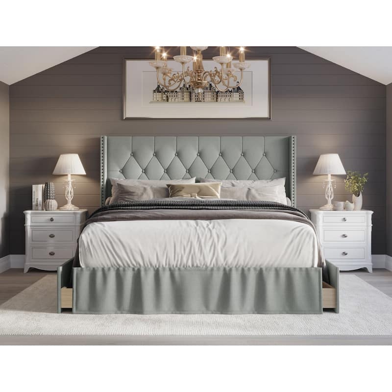 Andrea Tufted Upholstered Storage Panel Bed - Grey - King