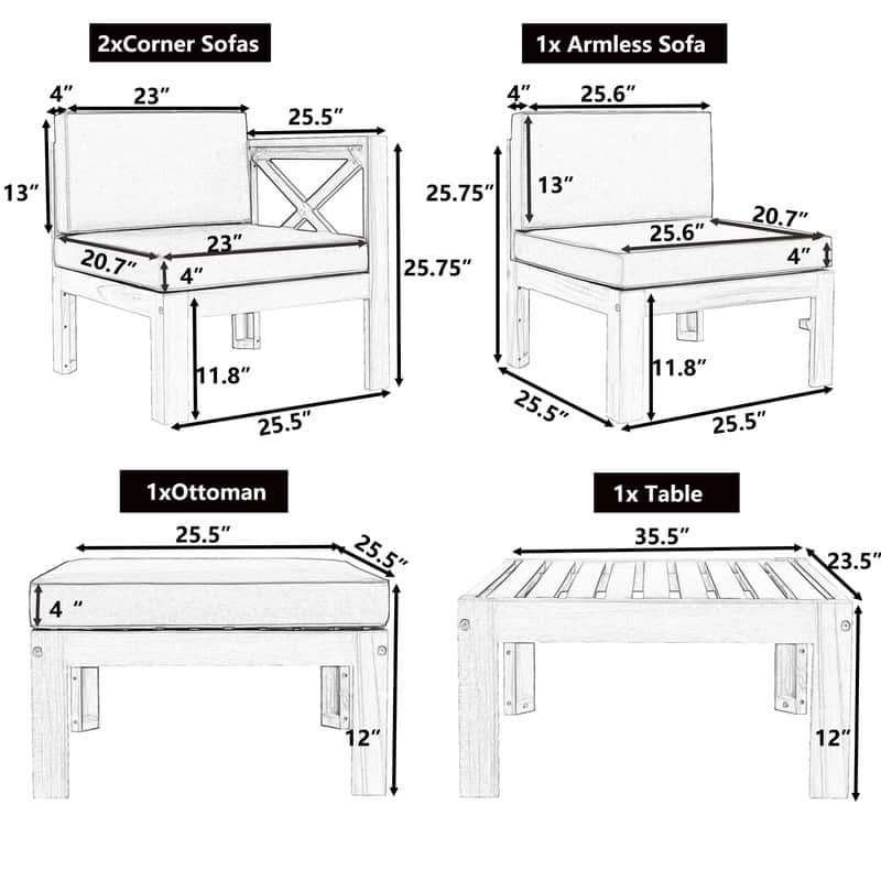 Five-Piece Outdoor Patio Sectional Sofa Set With Cushions For Backyard Seating
