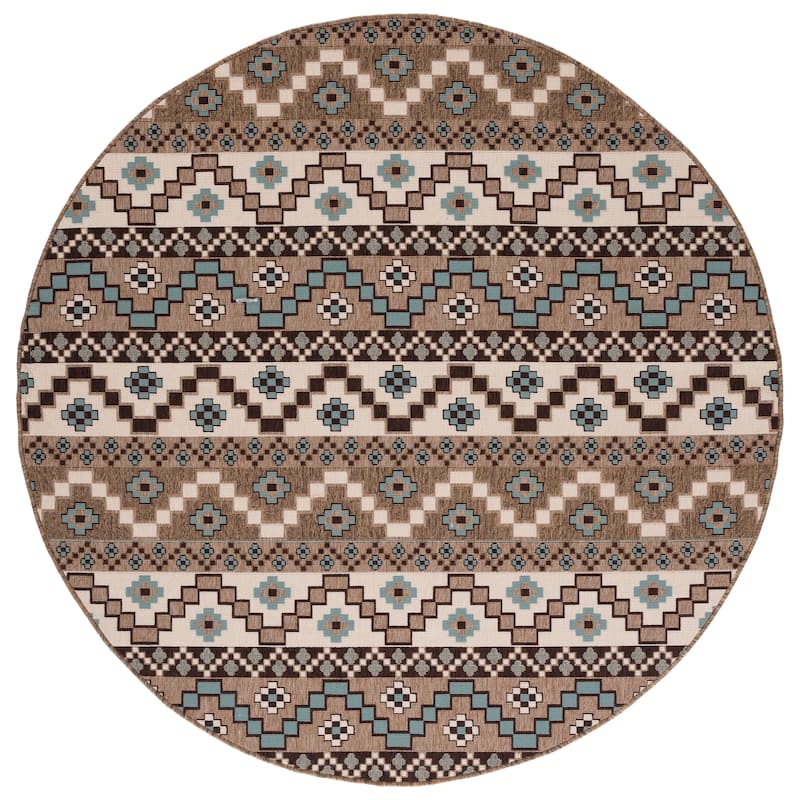 SAFAVIEH Veranda Dymph Indoor /Outdoor Waterproof Patio Backyard Rug - 6'7" Round - Creme/Brown