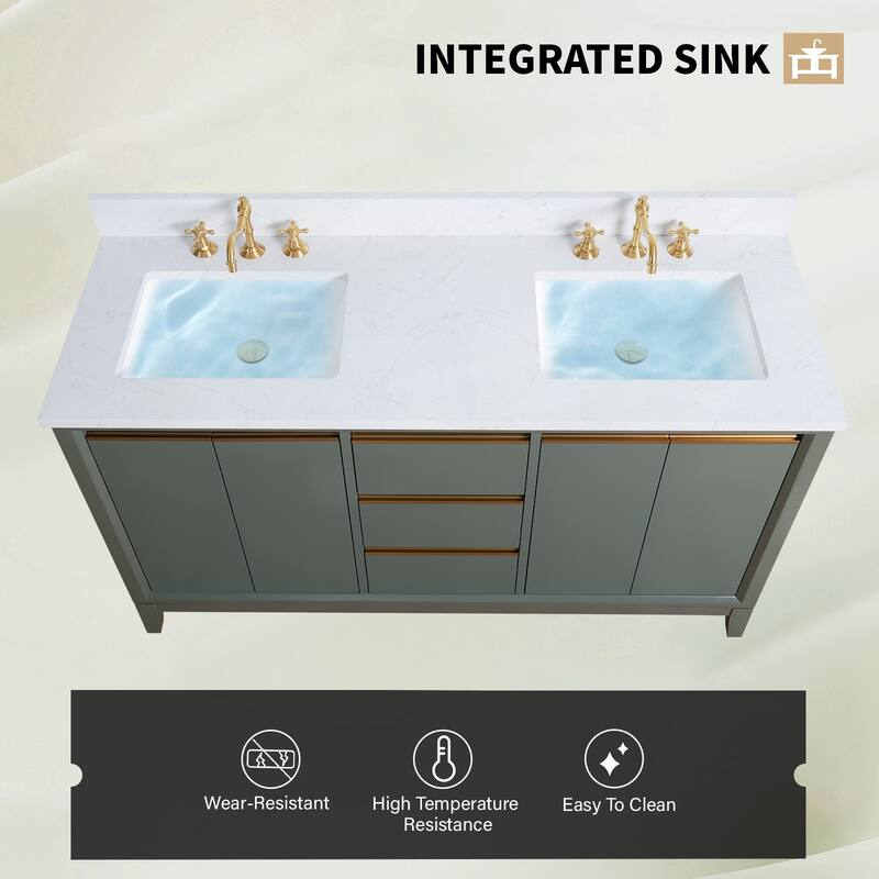 Vanity Art Bathroom Vanity with Ceramic Sink and Engineered Marble Top