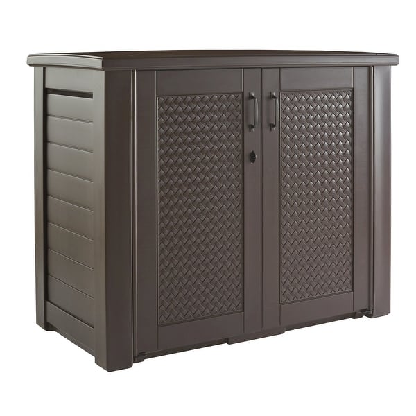 slide 2 of 5, Rubbermaid Weather Resistant Weaved Resin Outdoor Patio Storage Cabinet, Brown - 68