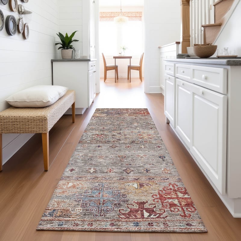 Premium Washable Super Soft Tribal Global Mayfield Rug - Gray - 2'3" x 7'6"