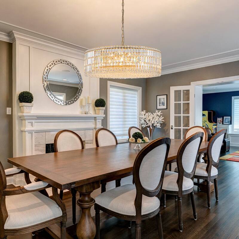 12-Lights Modern Drum Glam Dimmable Crystal Chandelier Round Kitchen Island Light - W31.5"