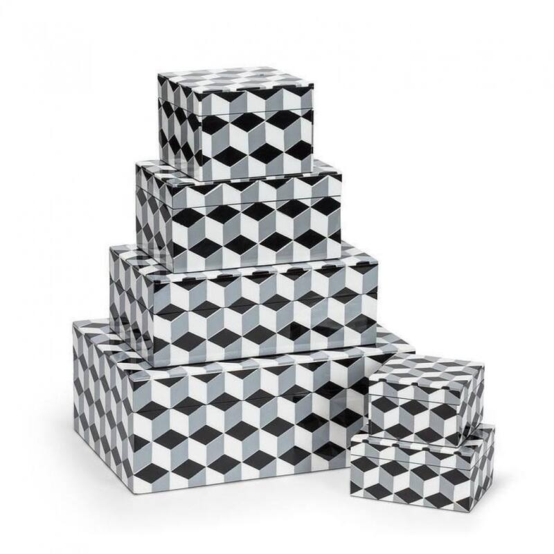 Set Of 2 Square Geometric Pattern Decorative Boxes - Multi