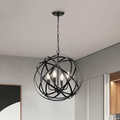 Benita Antique Black 4-Light Metal Large Orb Chandelier - 18.9 inches in Diameter x 20.7 inches H